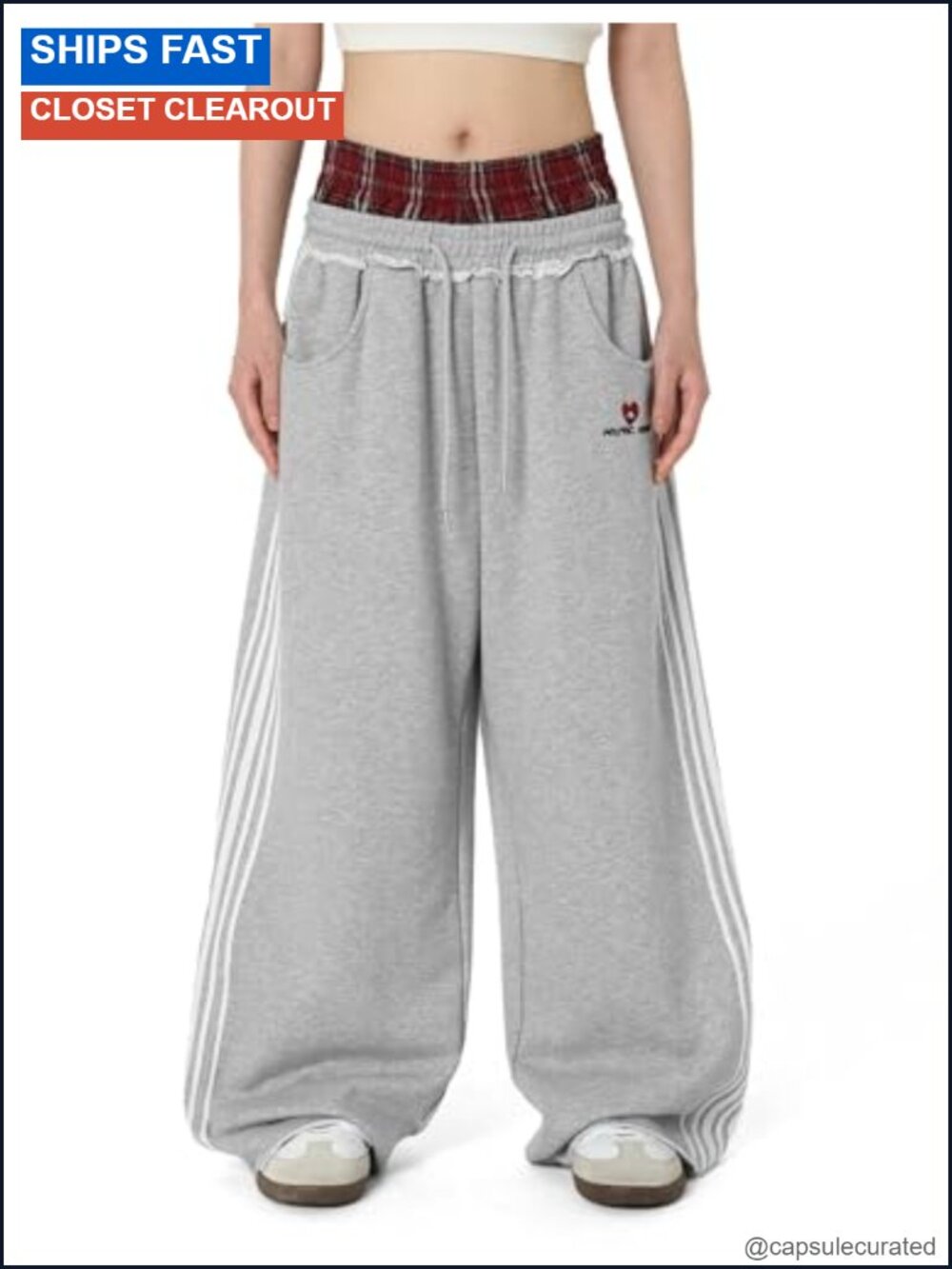 Baggy Wide Leg Sweatpants Double Elastic Waist Streetwear Y2K Pockets